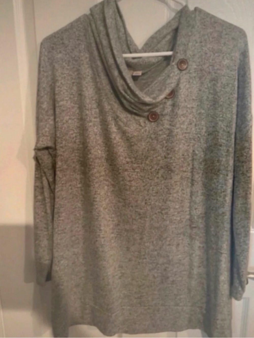 Heather Gray Cowl Neck Button Sweater